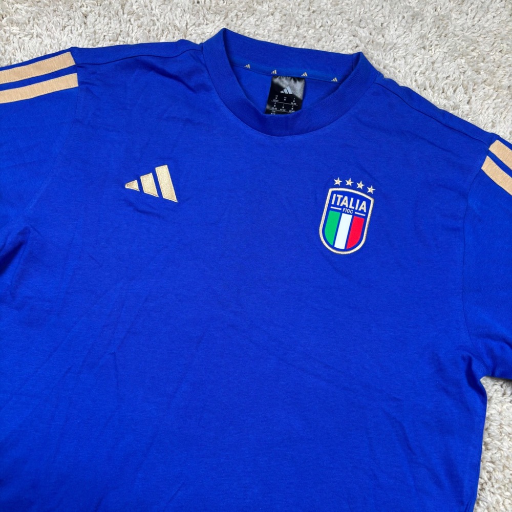 Adidas Italy FIGC National Team T-Shirt Mens M Blue Gold Soccer Azzurri